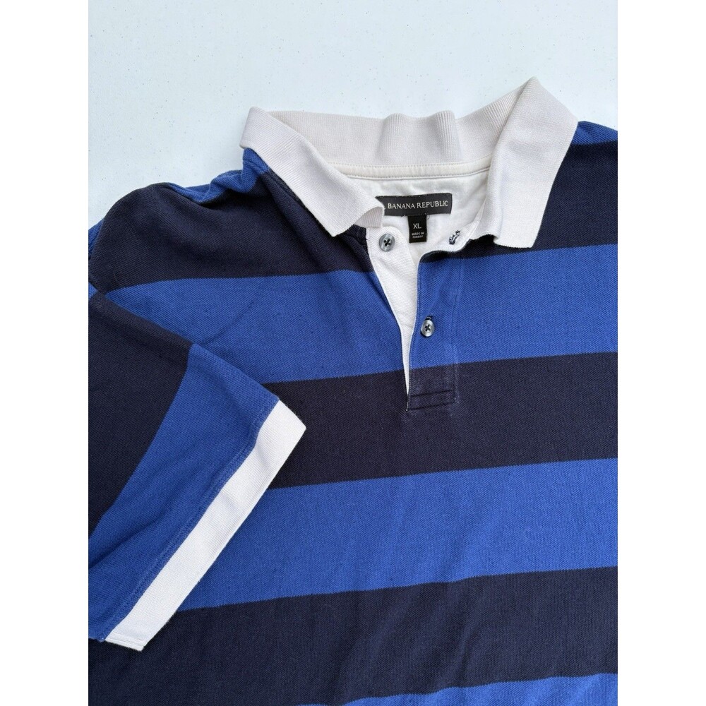 Banana Republic Polo Shirt Men’s XL Blue Rugby Stripe Short Sleeve